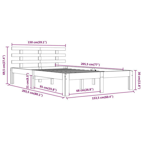 vidaXL Πλαίσιο Κρεβατιού 150 x 200 εκ. Μασίφ Ξύλο King Size