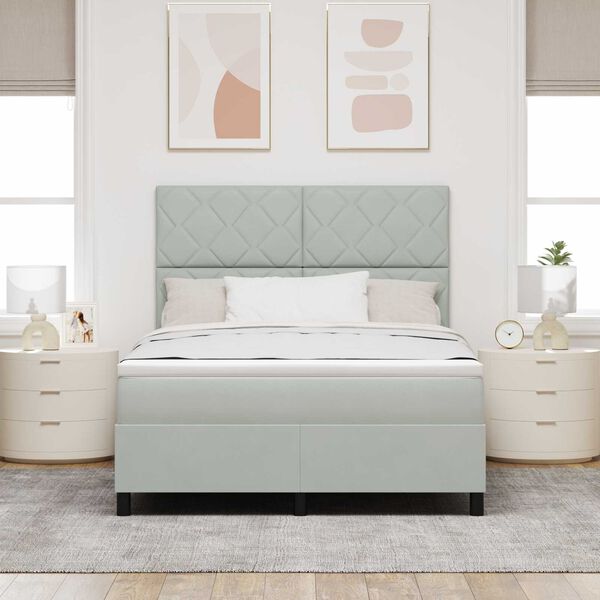 Κρεβάτι με Στρώμα & LED Light Grey 140x190 cm Βελούδο