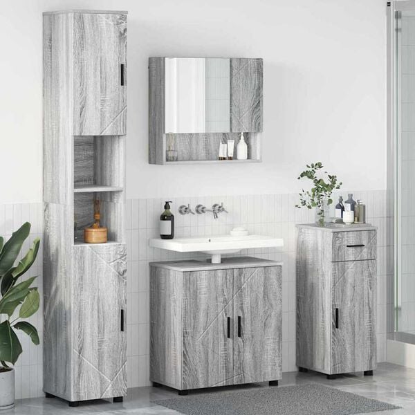 vidaXL Σετ Επίπλων Μπάνιου με πόρτα 4 pcs Γκρι sonoma 61 x 35 x 64 εκ.