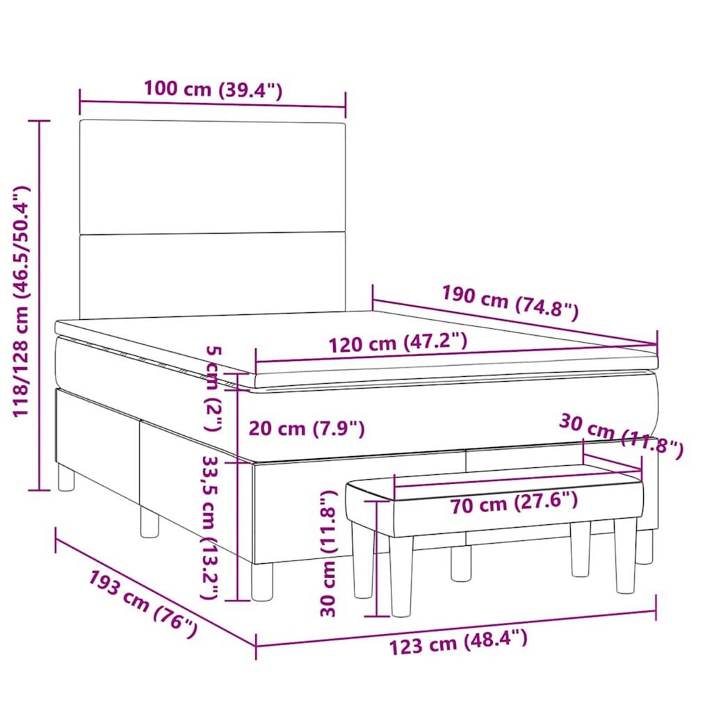 vidaXL Κρεβάτι Boxspring με Στρώμα Μαύρο 120x190εκ.από Συνθετικό Δέρμα
