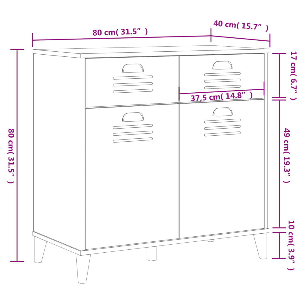 vidaXL Μπουφές VIKEN Μαύρος 80 x 40 x 80 εκ. από Επεξεργασμένο Ξύλο
