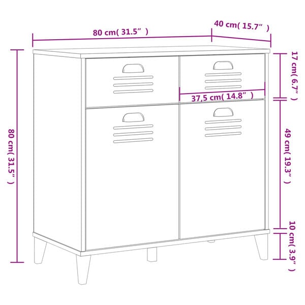 vidaXL Μπουφές VIKEN Μαύρος 80 x 40 x 80 εκ. από Επεξεργασμένο Ξύλο