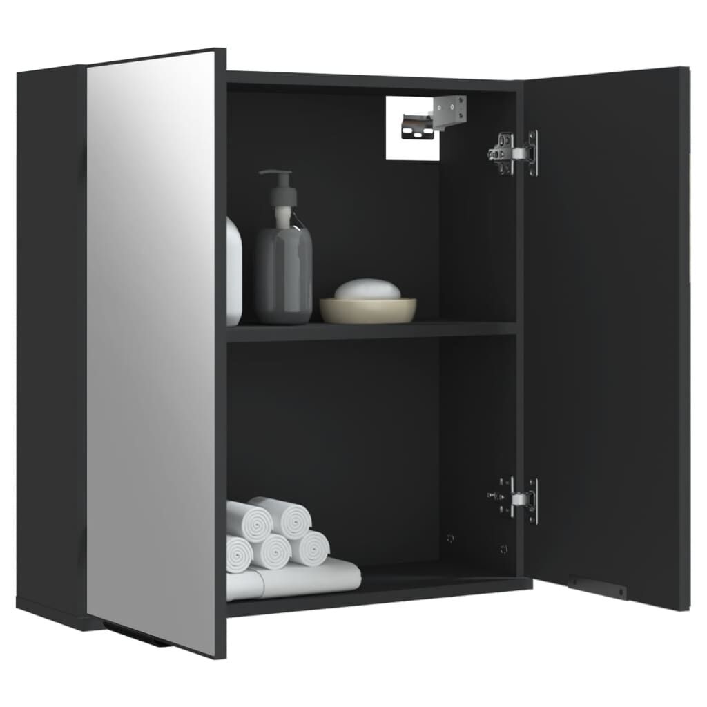 vidaXL Καθρέφτης Μπάνιου με Ντουλάπι Μαύρος 64x20x67 εκ. Επεξ. Ξύλο