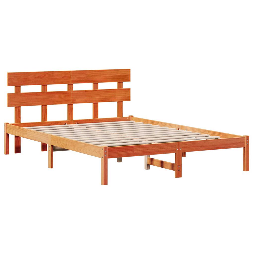 vidaXL Κρεβάτι με Κεφαλάρι Καφέ Κερωμένο 150x200 εκ Μασίφ Ξύλο Πεύκου