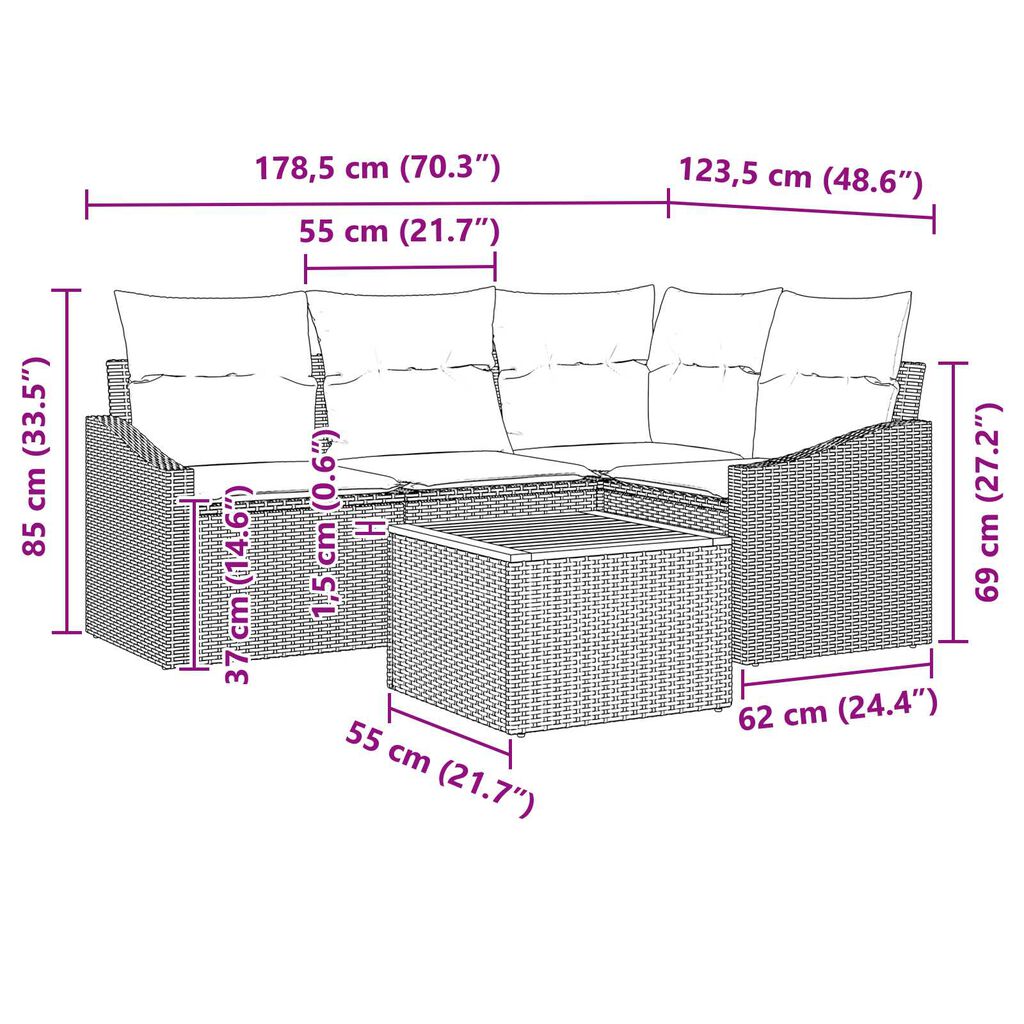 vidaXL Σετ Καναπέ Κήπου 5 pcs Μαύρο και λευκό