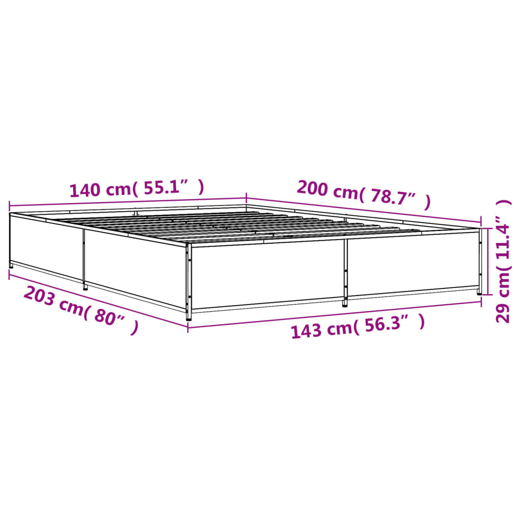 vidaXL Πλαίσιο Κρεβατιού Sonoma Δρυς 140x200 εκ. Επεξ. Ξύλο & Μέταλλο