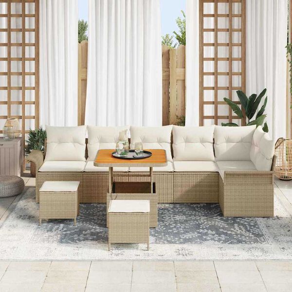 vidaXL Σετ Καναπέ Κήπου με μαξιλάρι 9 pcs Μπεζ, Κρέμα 80 x 80 x 71 cm