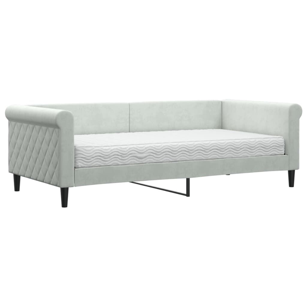 vidaXL Καναπές Κρεβάτι με Στρώμα Ανοιχτό Γκρι 90x190 εκ. Βελούδινος