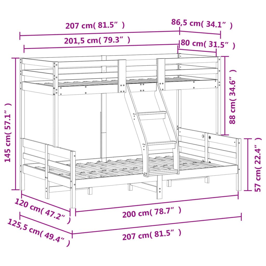 vidaXL Κουκέτα 80x200/120x200 εκ. Καφέ Κεριού από Μασίφ Ξύλο Πεύκου