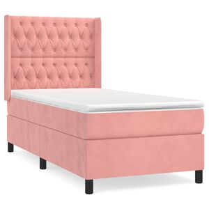 vidaXL Κρεβάτι Boxspring με Στρώμα Ροζ 80 x 200 εκ. Βελούδινο