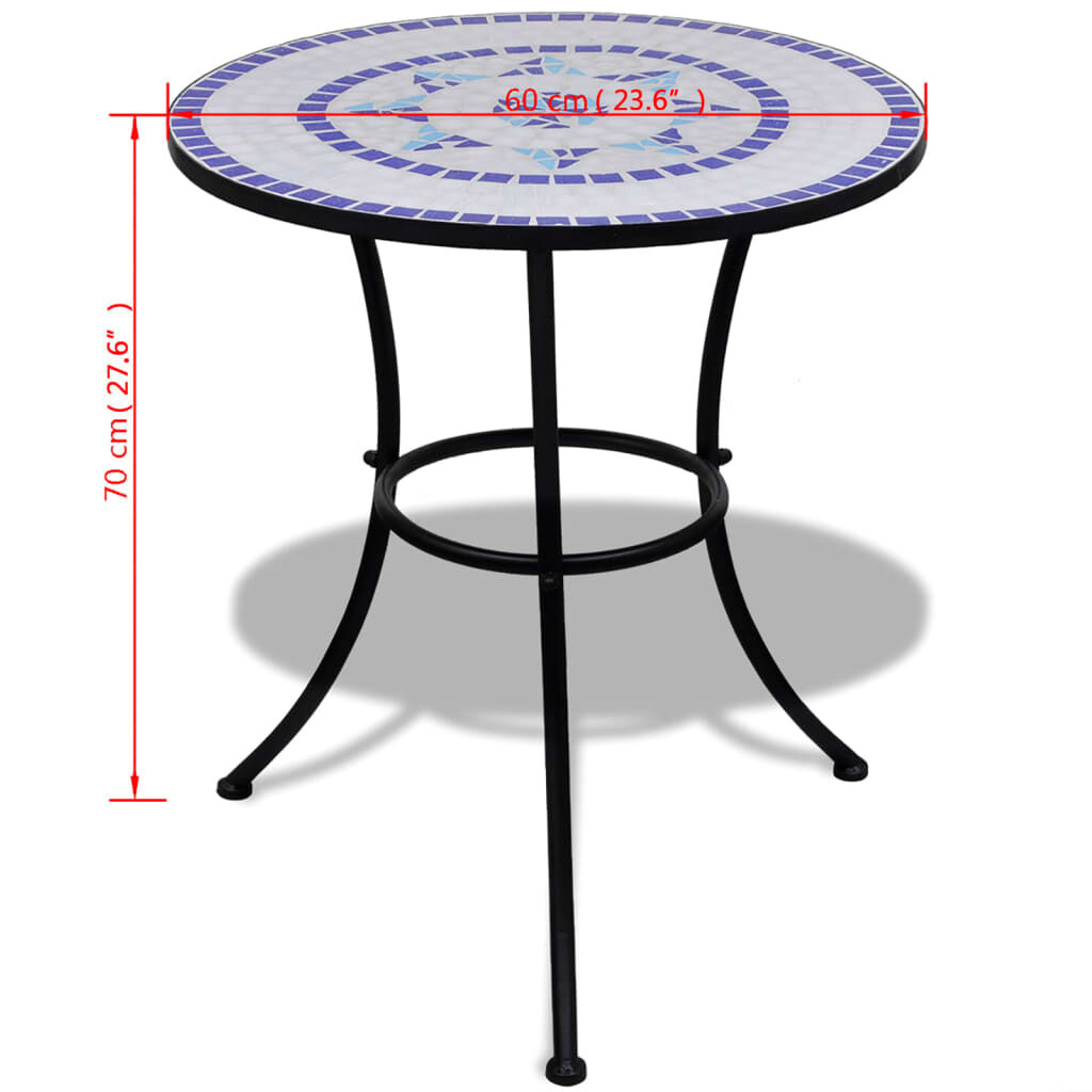 vidaXL Σετ Επίπλων Bistro 3 Τεμαχίων Μπλε / Λευκό με Κεραμικά Πλακίδια