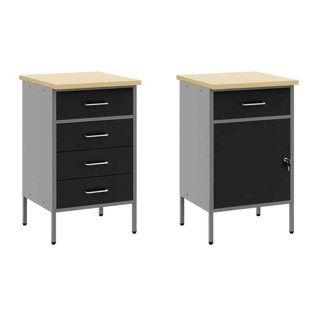 vidaXL Πάγκος εργασίας με συρτάρι 5 pcs Μαύρο 100 x 55 x 200 εκ Ατσάλι