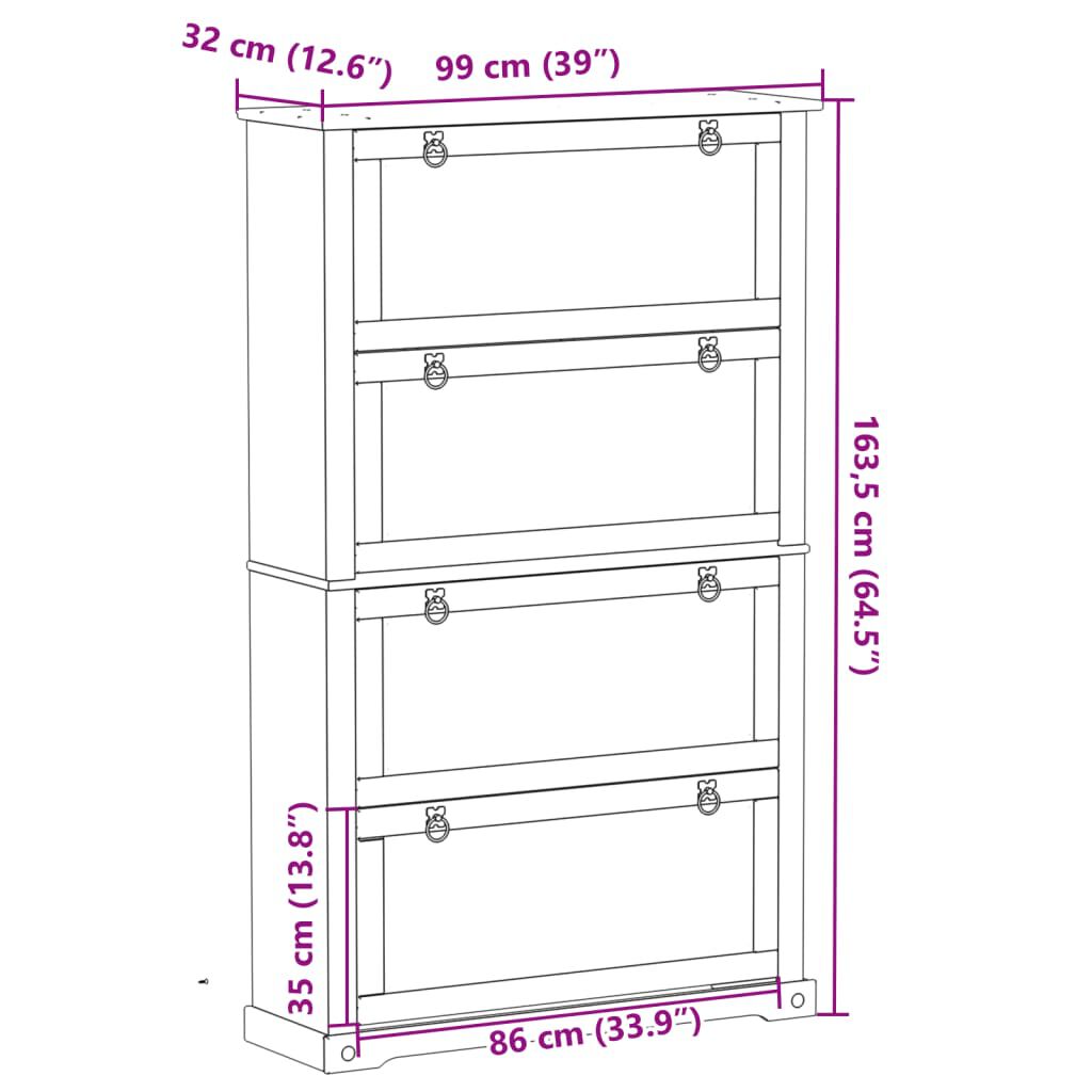 vidaXL Παπουτσοθήκη Corona 99x32x163,5 εκ. από Μασίφ Ξύλο Πεύκου