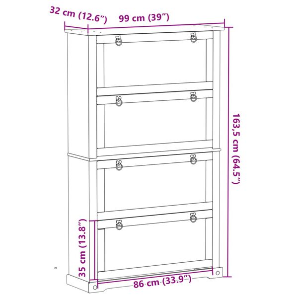 vidaXL Παπουτσοθήκη Corona 99x32x163,5 εκ. από Μασίφ Ξύλο Πεύκου