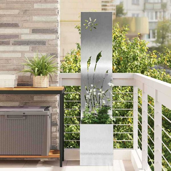 vidaXL Γλάστρα Κήπου με Διακοσμητική Πάνελ Ασημί 32 x 140 εκ.