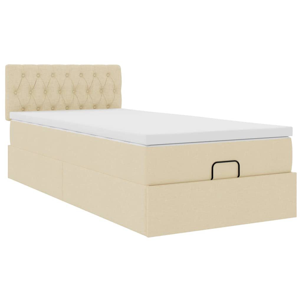 vidaXL Οθωμανικό κρεβάτι με στρώμα & LEDs Cream 90x200 cm Ύφασμα