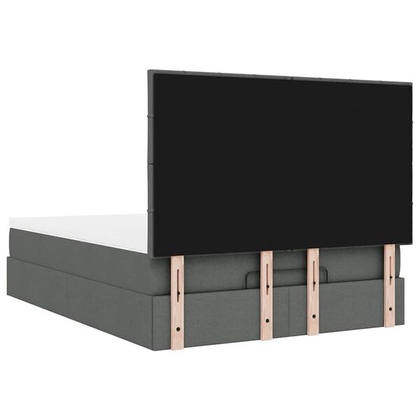 vidaXL Οθωμανικό κρεβάτι με στρώμα & LEDs Σκούρο γκρι 140x190cm Ύφασμα