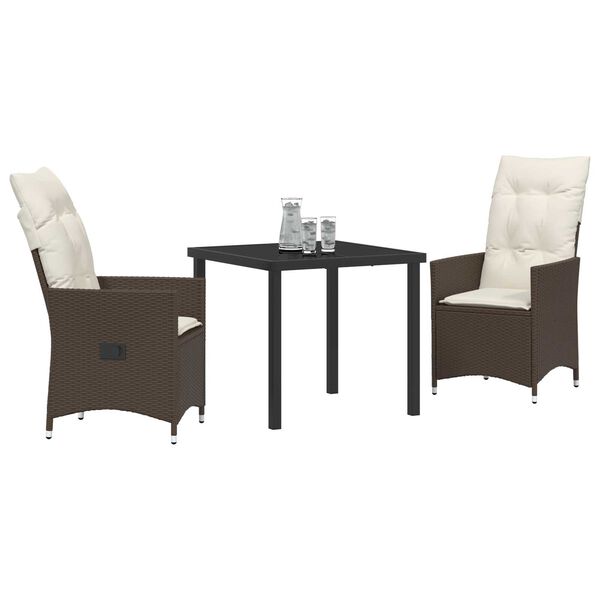 vidaXL Σέτ φαγητού για κήπο με μαξιλάρι 3 pcs Καφέ Πολυ ράταν