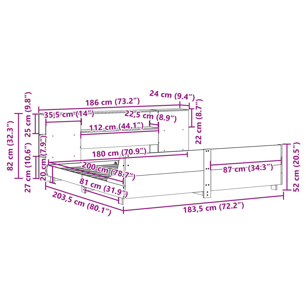 vidaXL Σκελετός Κρεβ. Χωρίς Στρώμα Λευκό 180x200 εκ Μασίφ Πεύκο