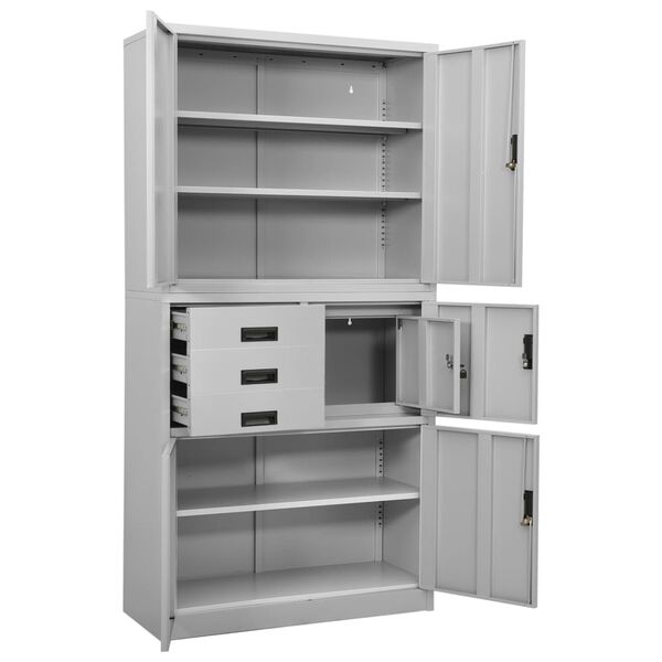 vidaXL Ντουλάπα Γραφείου Ανοιχτό Γκρι 90 x 40 x 180 εκ. Ατσάλινη