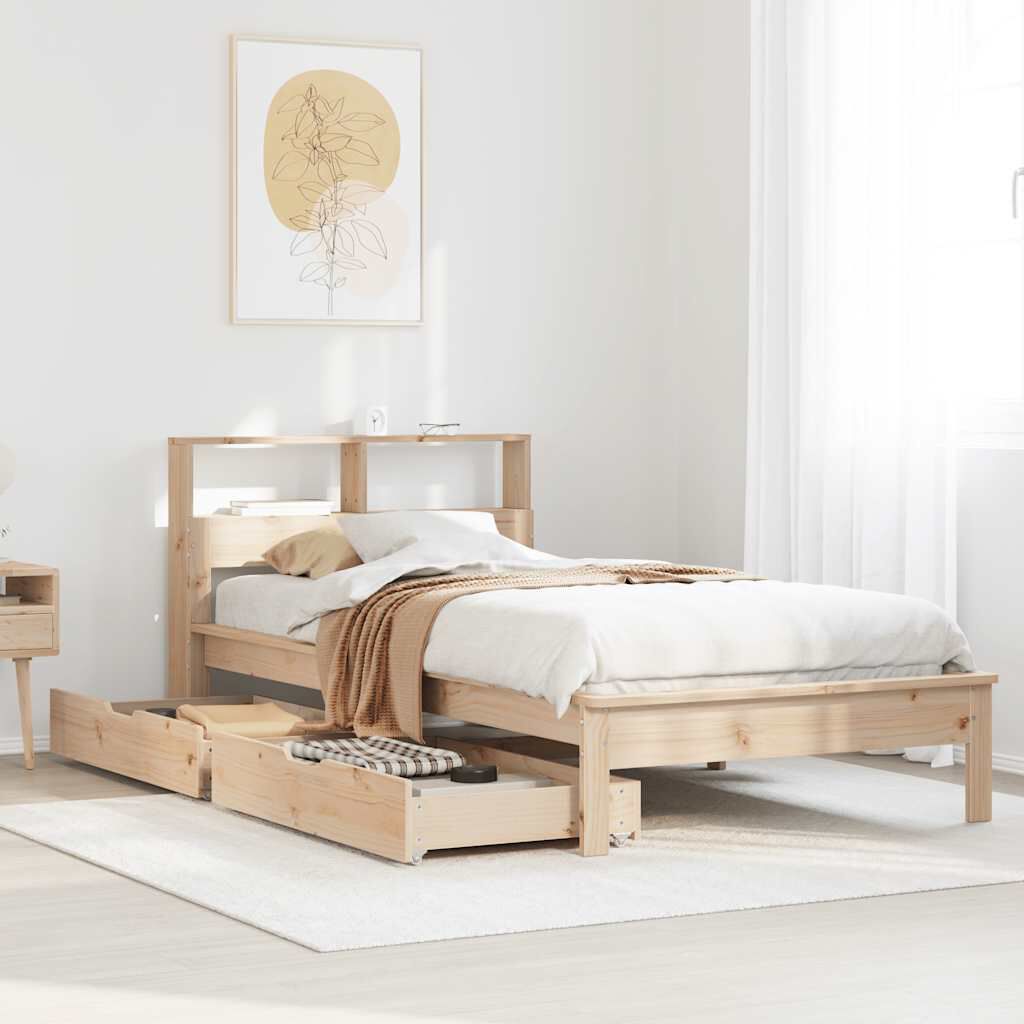 vidaXL Κρεβάτι Βιβλιοθήκη Χωρίς Στρώμα 75x190 εκ Μασίφ Ξύλο Πεύκο