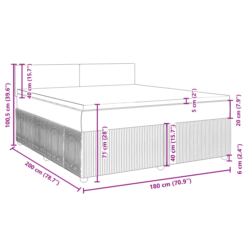 vidaXL Κρεβάτι Boxspring με Στρώμα Σκούρο Γκρι 180x200 εκ Υφασμάτιν
