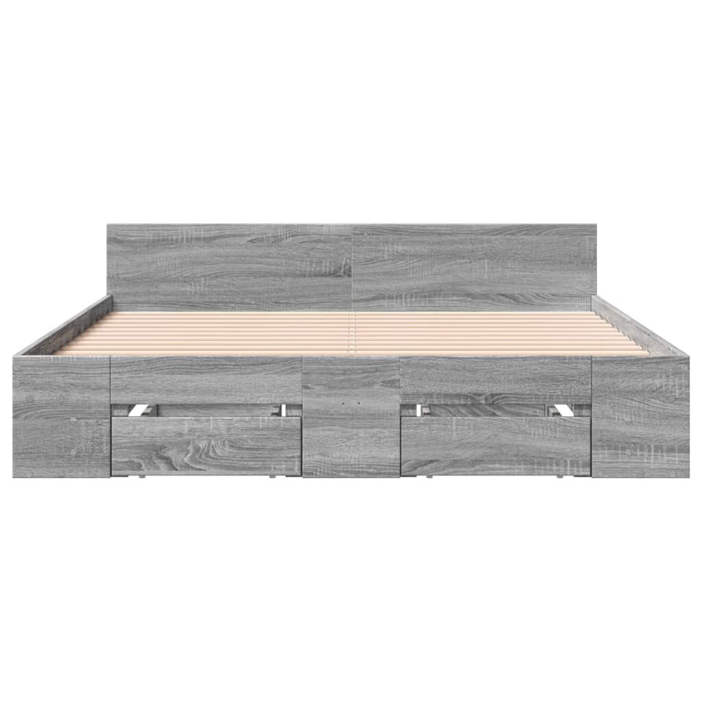 vidaXL Πλαίσιο Κρεβατιού με συρτάρια Γκρι sonoma 135x190εκ. Επεξ. Ξύλο