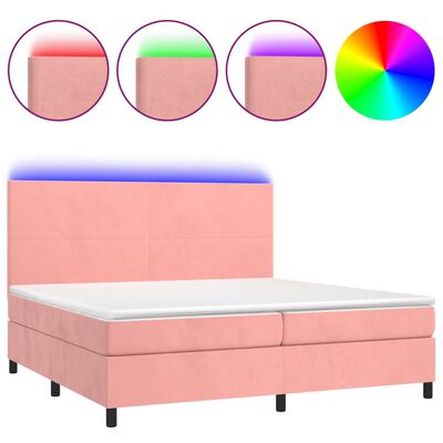vidaXL Κρεβάτι Boxspring με Στρώμα & LED Ροζ 200x200 εκ. Βελούδινο