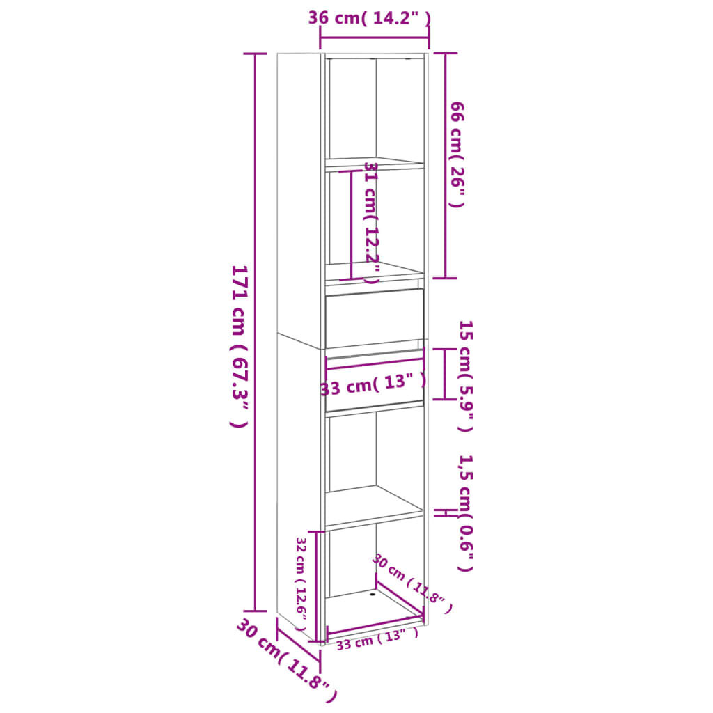 vidaXL Βιβλιοθήκη Γυαλιστερό Λευκό 36 x 30 x 171 εκ. από Επεξ. Ξύλο