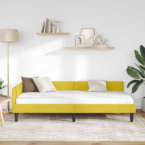 vidaXL Πλαϊνό Κρεβάτι Κίτρινο 90 x 200 cm Βελούδο και Στιβαρή ξυλεία