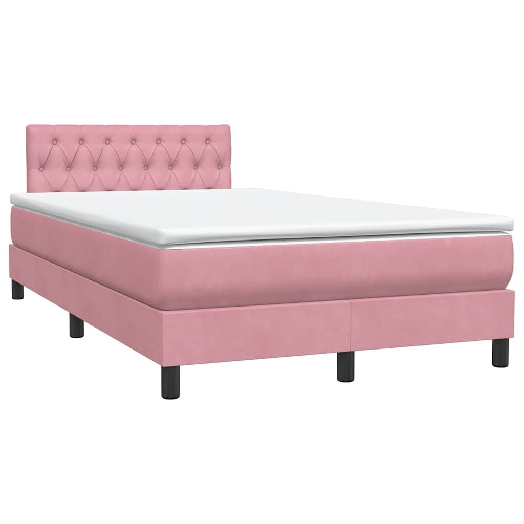 vidaXL Box Spring κρεβάτι με στρώμα ροζ 120x220 cm Βελούδινο
