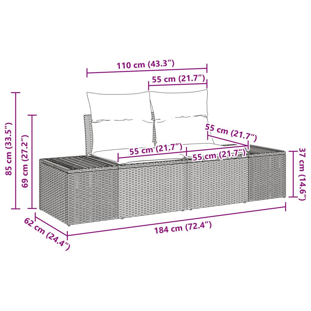 vidaXL Σετ Garden Sofa 9 Τεμαχίων με Μαξιλάρια Μαύρο Πολυ Ρατάν