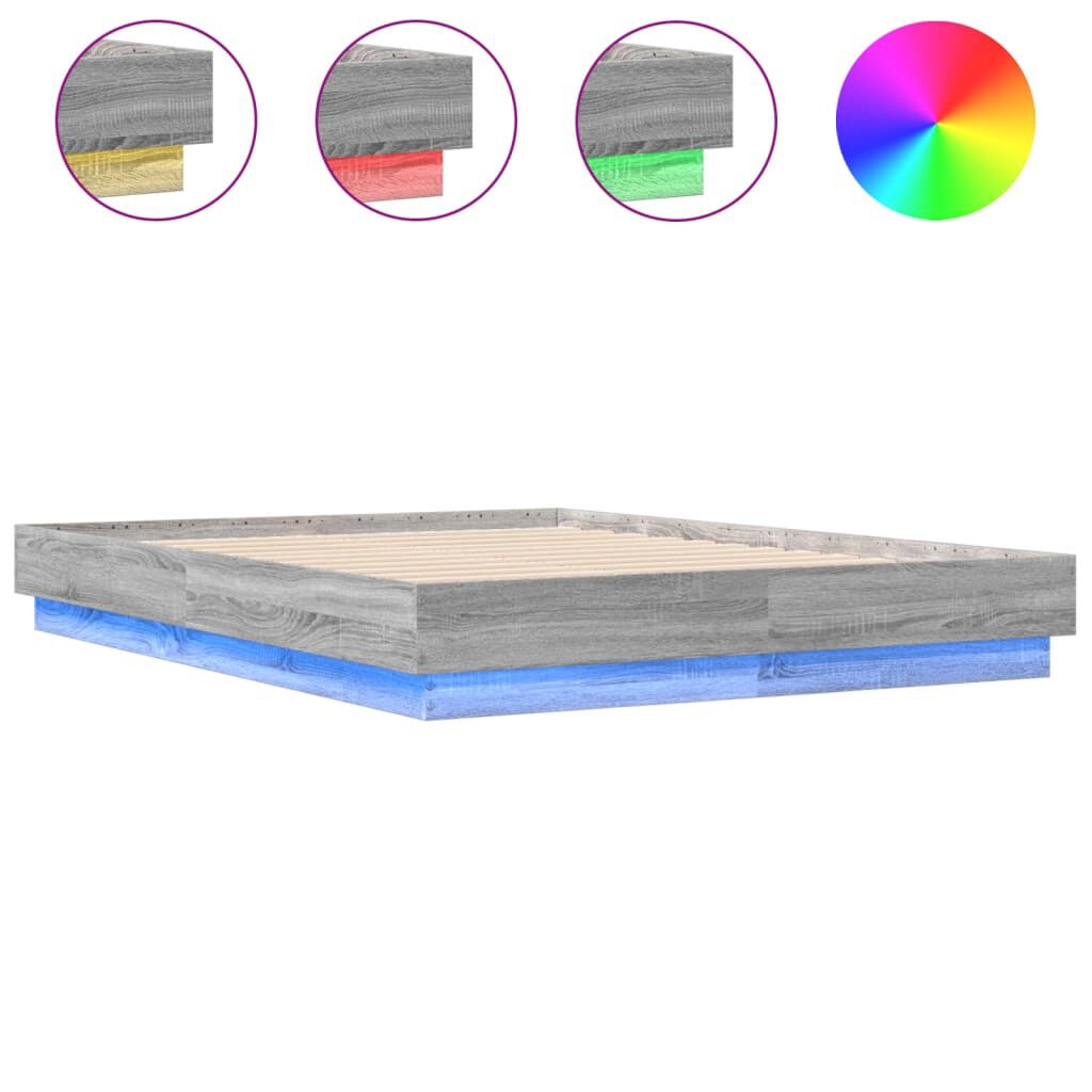 vidaXL Πλαίσιο Κρεβατιού με LED Γκρι Sonoma 135x190 εκ.