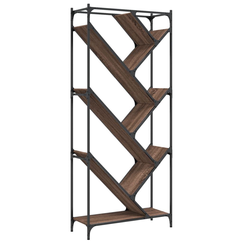 vidaXL Βιβλιοθήκη Καφέ Δρυς 79x30x180 εκ. Επεξεργ. Ξύλο & Μέταλλο