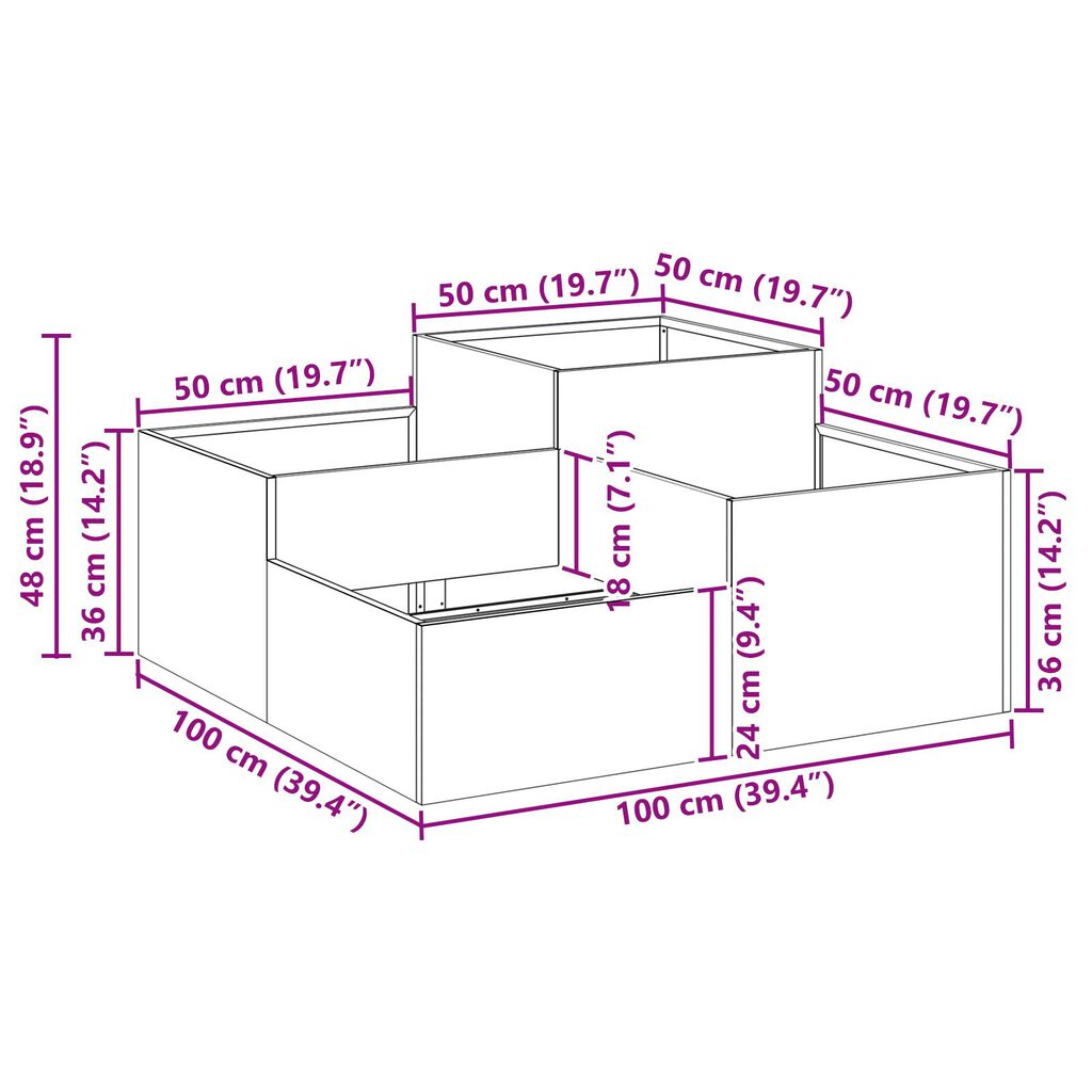 vidaXL Κήπος Γλάστρα 100x100x48 εκ. Ανθρακί Ατσάλι