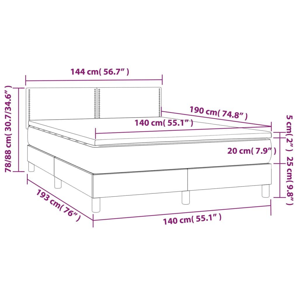 vidaXL Κρεβάτι Boxspring με Στρώμα Μπλε 140x190 εκ. Υφασμάτινο
