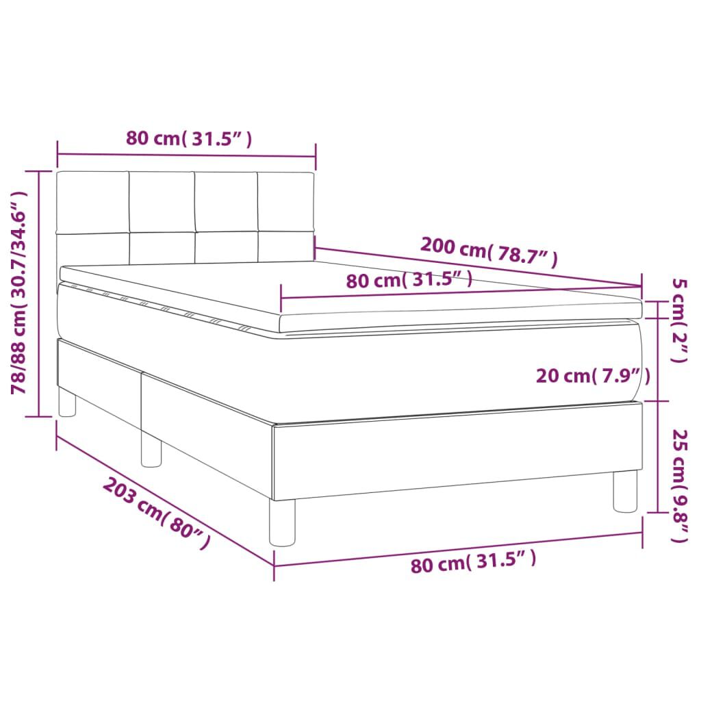 vidaXL Κρεβάτι Boxspring με Στρώμα Μπλε 80x200 εκ. Υφασμάτινο