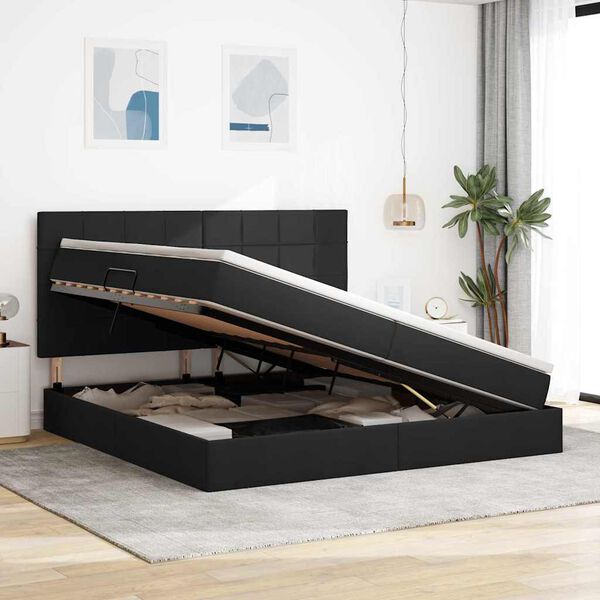 vidaXL Κρεβάτι Αποθήκης με στρώμα Μαύρο 200 x 200 cm Τεχνητό Δέρμα