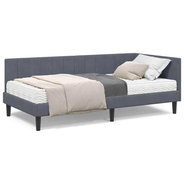vidaXL Κρεβάτι Γωνίας με στρώμα Σκούρο γκρι 100 x 200 cm Βελούδο