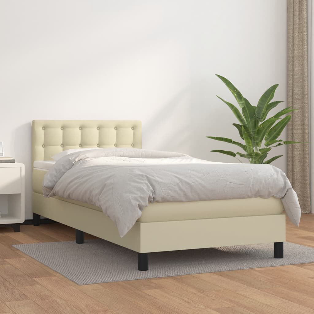 vidaXL Κρεβάτι Boxspring με Στρώμα Κρεμ 90x200 εκ. από Συνθετικό Δέρμα