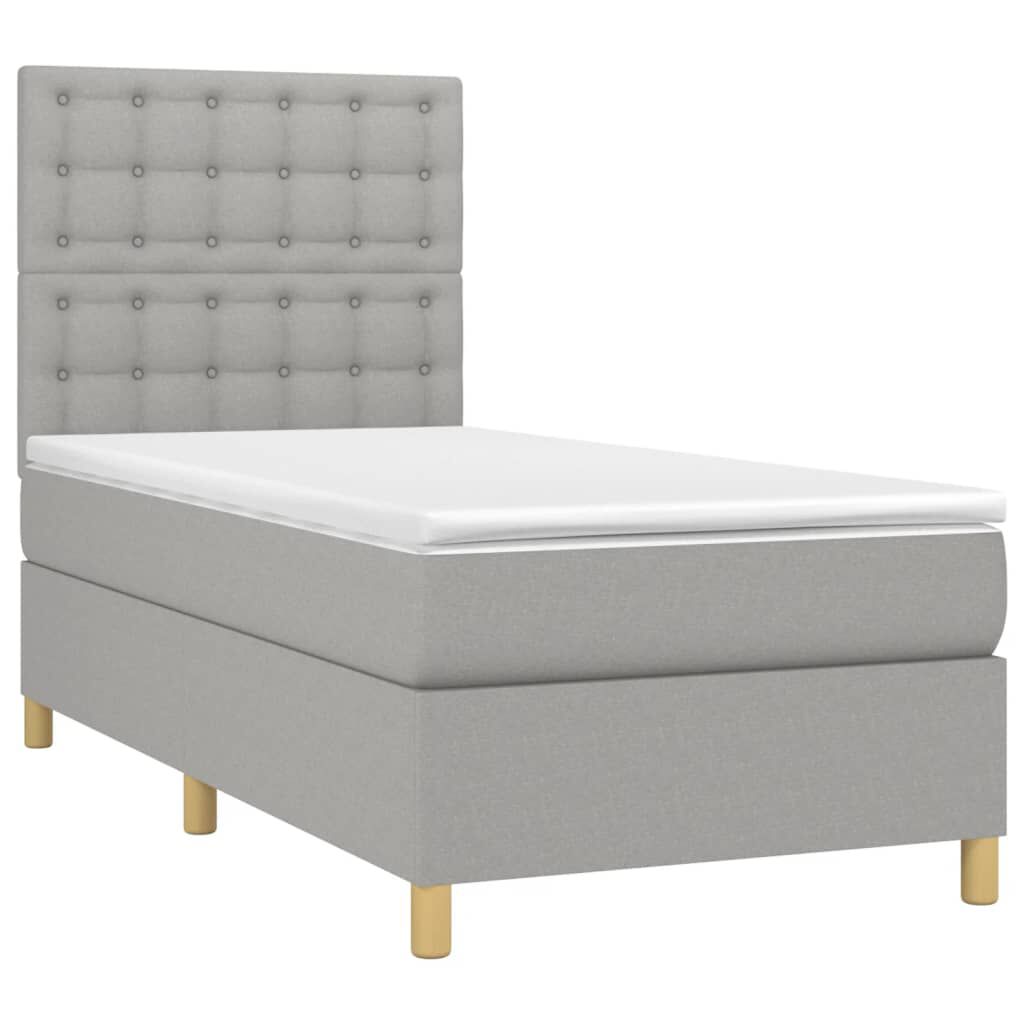 vidaXL Κρεβάτι Boxspring με Στρώμα & LED Αν.Γκρι 100x200εκ. Υφασμάτινο