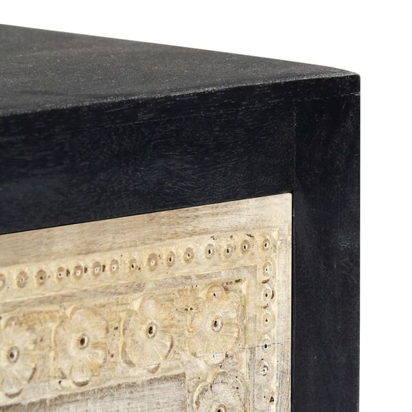 vidaXL Κομοδίνο με Σκάλισμα Γκρι 40x30x50 εκ. από Μασίφ Ξύλο Μάνγκο