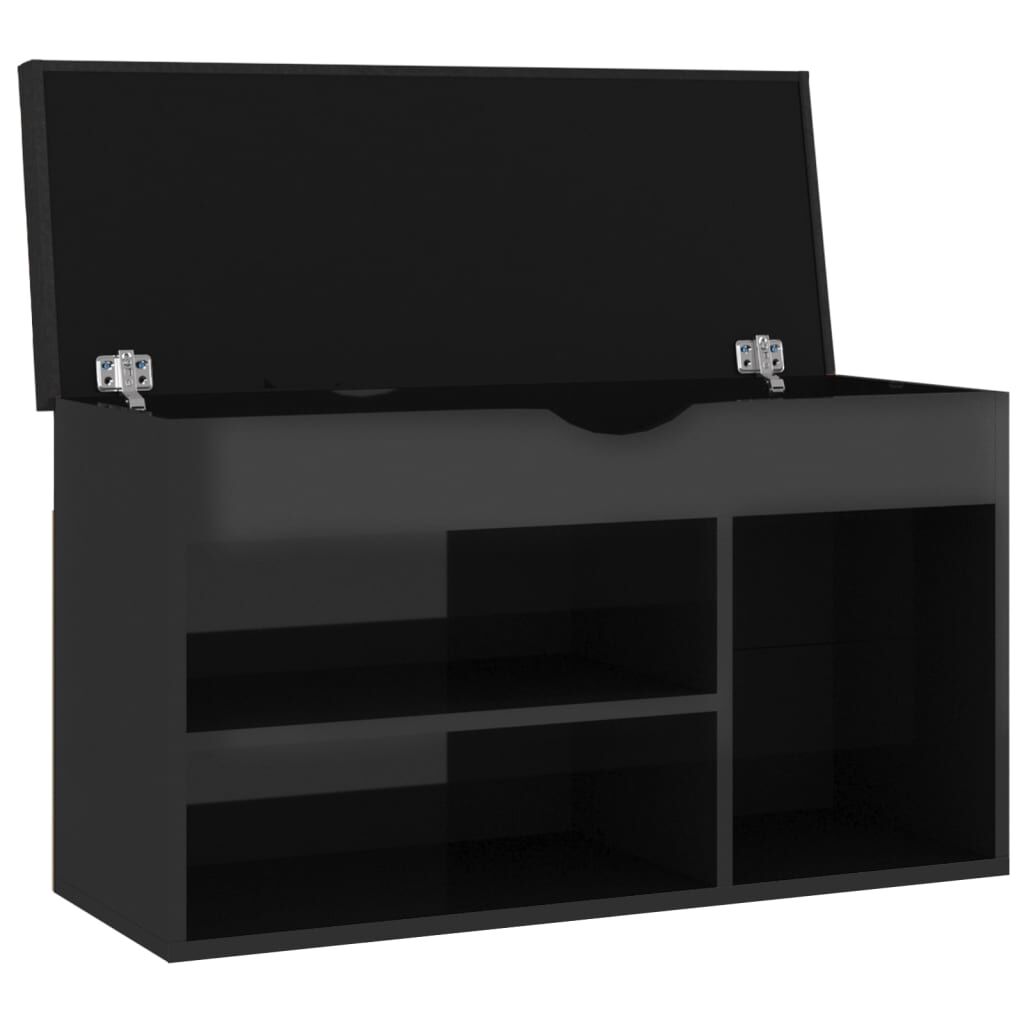 vidaXL Παπουτσοθήκη Γυαλ. Μαύρο 80x30x47 εκ. Επεξ. Ξύλο με Μαξιλάρι