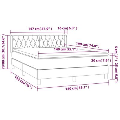 vidaXL Κρεβάτι Boxspring με Στρώμα Σκούρο Γκρι 140x190 εκ. Υφασμάτινο