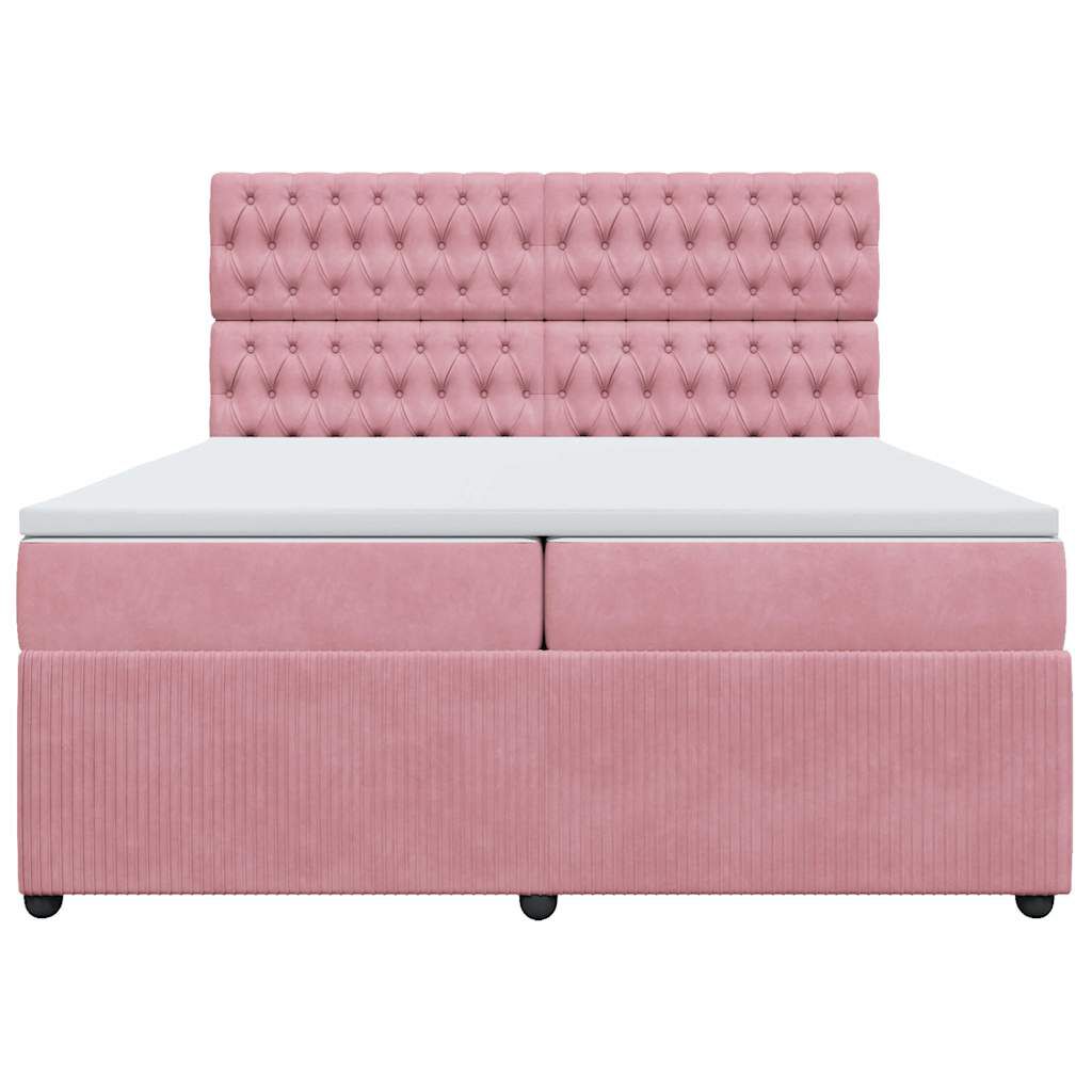 vidaXL Κρεβάτι Boxspring με Στρώμα Ροζ 200x200 εκ. Βελούδινο