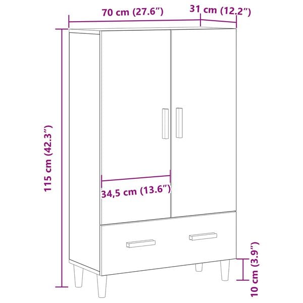 vidaXL Highboard με συρτάρι Μαύρο 70 x 31 x 115 εκ Επεξεργασμένο ξύλο