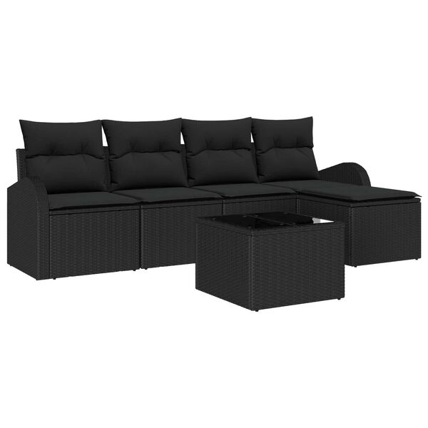 vidaXL Σετ Καναπέ Κήπου με μαξιλάρι 6 pcs Μαύρο Πολυ ράταν
