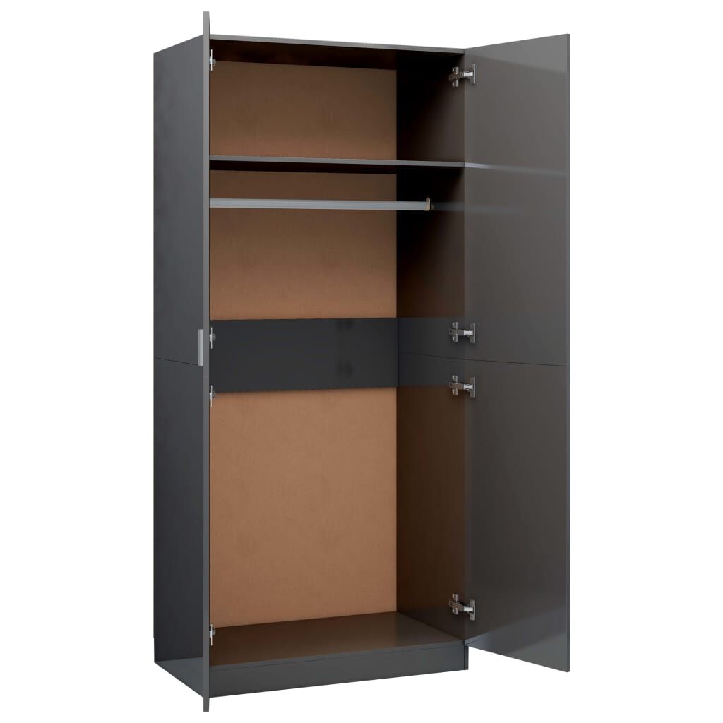 vidaXL Ντουλάπα Γυαλιστερό Γκρι 90 x 52 x 200 εκ. από Μοριοσανίδα