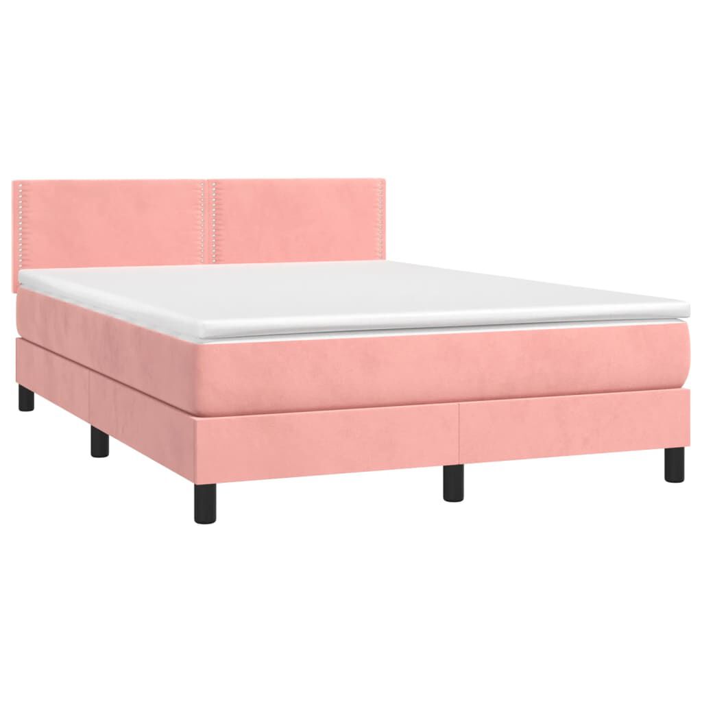 vidaXL Κρεβάτι Boxspring με Στρώμα Ροζ 140x190 εκ. Βελούδινο