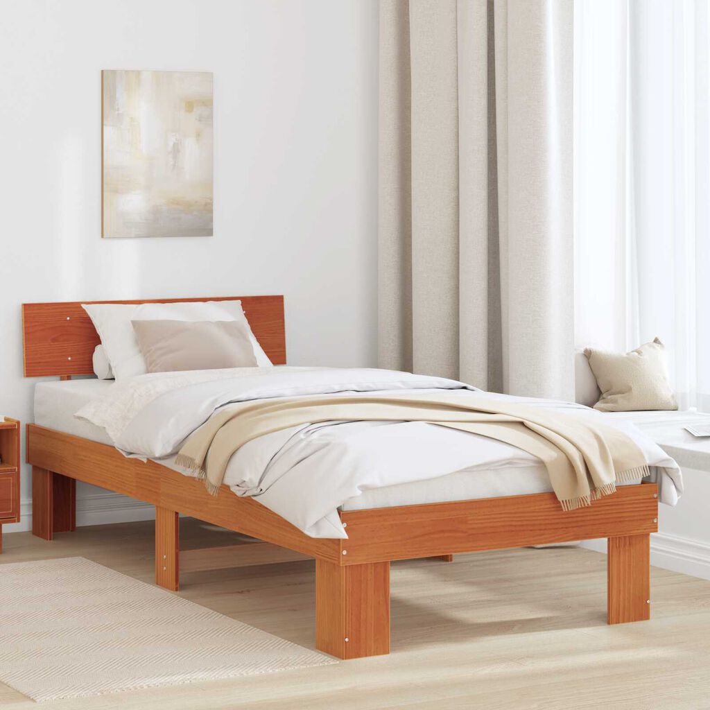 vidaXL Σκελετός Κρεβατιού Καφέ κεριού 90 x 190 cm Συμπαγές ξύλο πεύκου